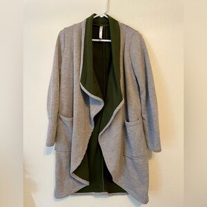 Fabletics Gray and Green fleece Open Front Cardigan